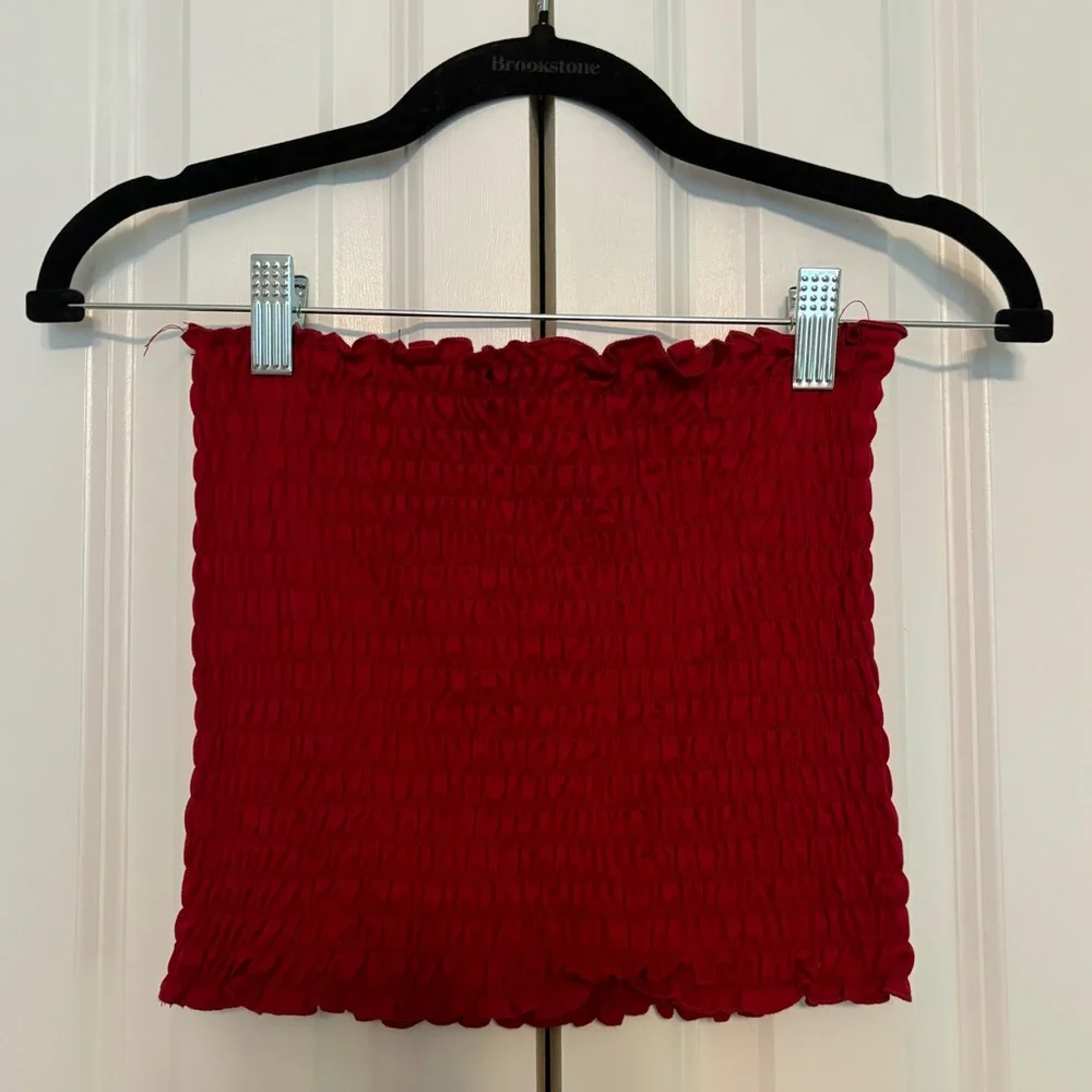 Red Ruched Tube Top - Picture 2 of 3